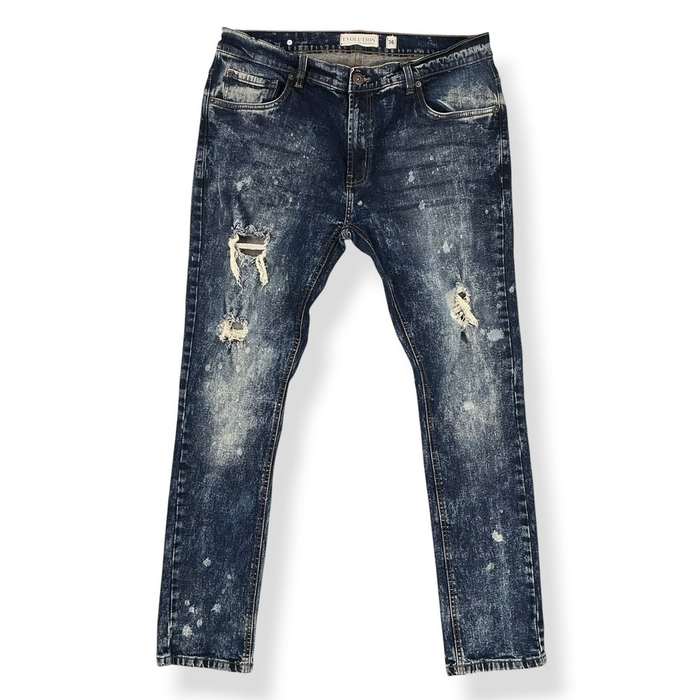 Evolution In Design Jeans Men 36 (ACTUAL 36x31) Blue Distressed Skinny NWOT